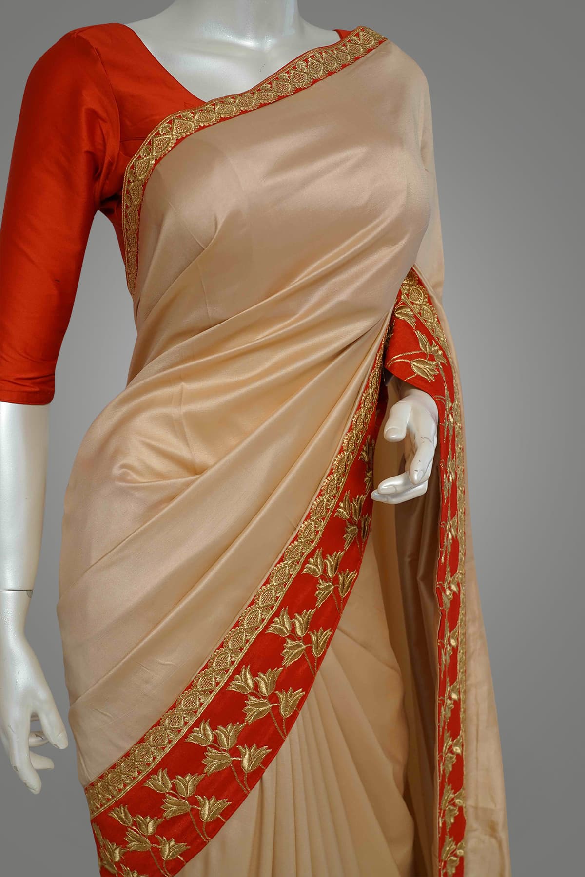 Beige and Red Color Fancy Saree