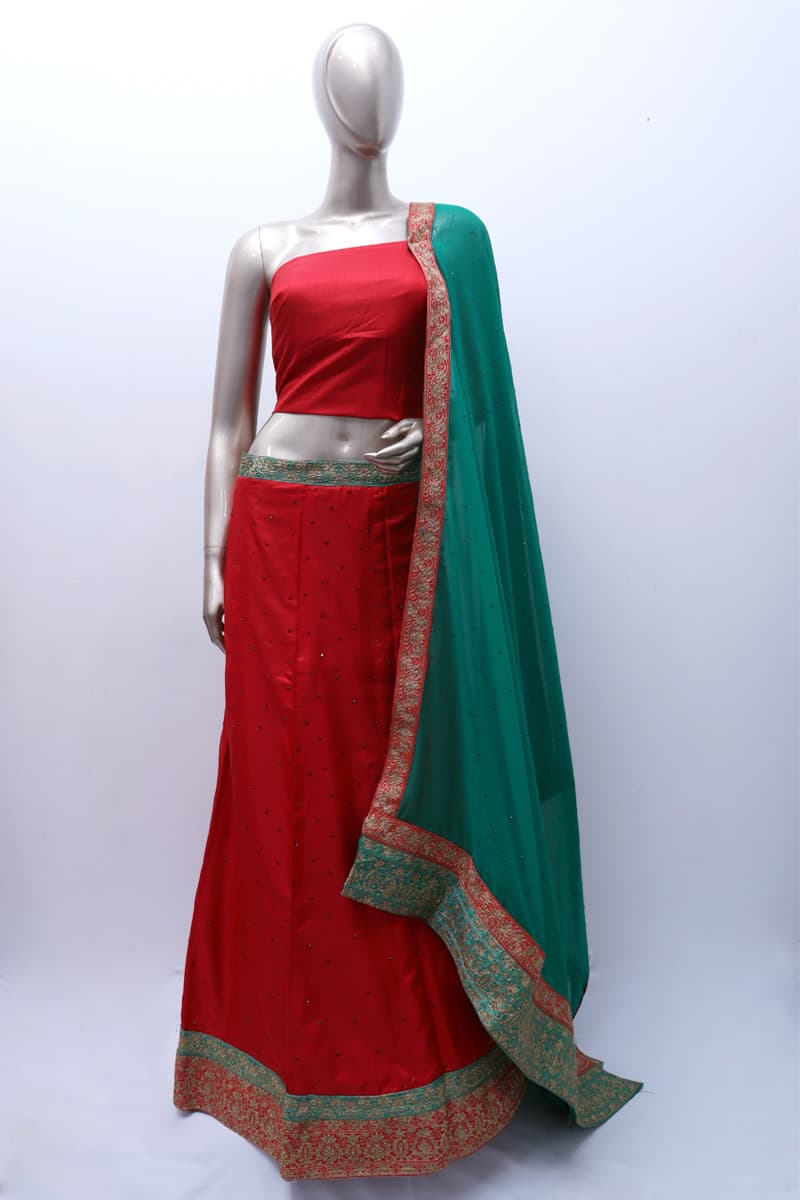 Red Color Semi-Stitched Semi Silk Dhavani