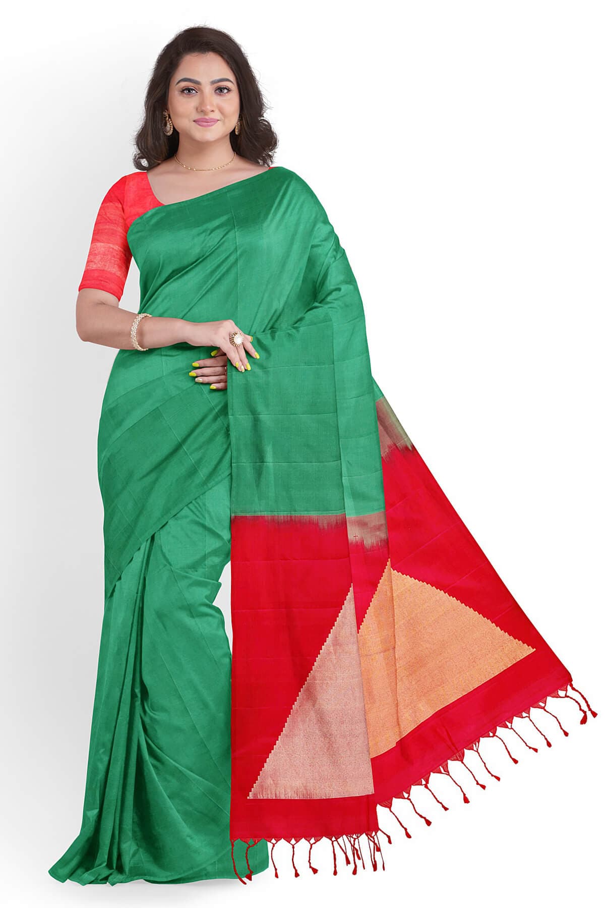 Teal Green and Red Color Soft Silk Saree