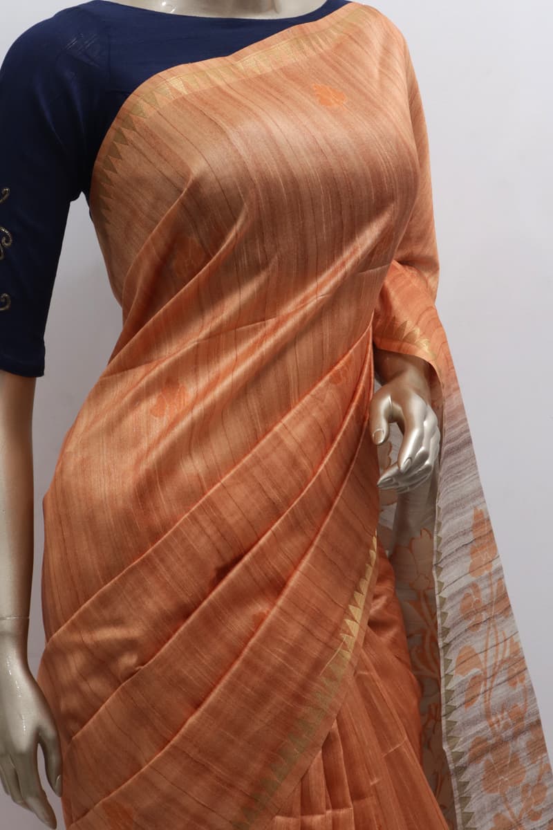 Orange Brick Color Semi Tussar Silk Saree