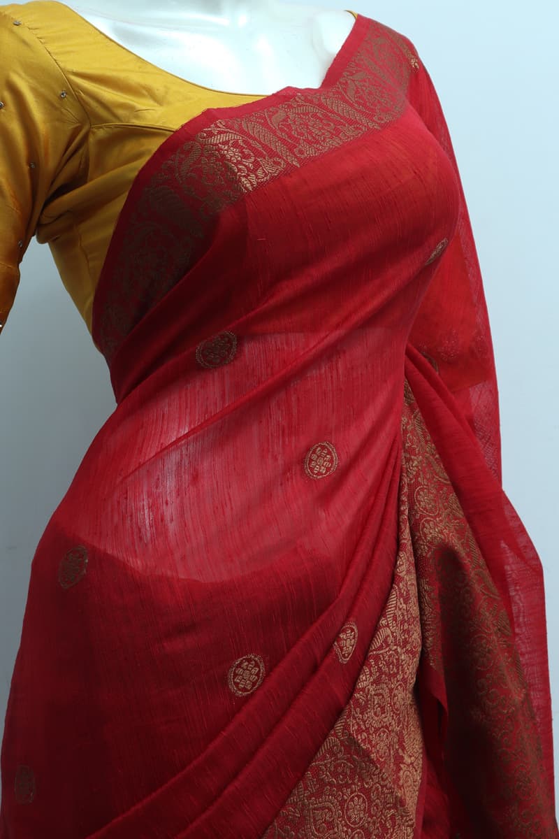 Maroon Color Semi Banarasi Silk Saree
