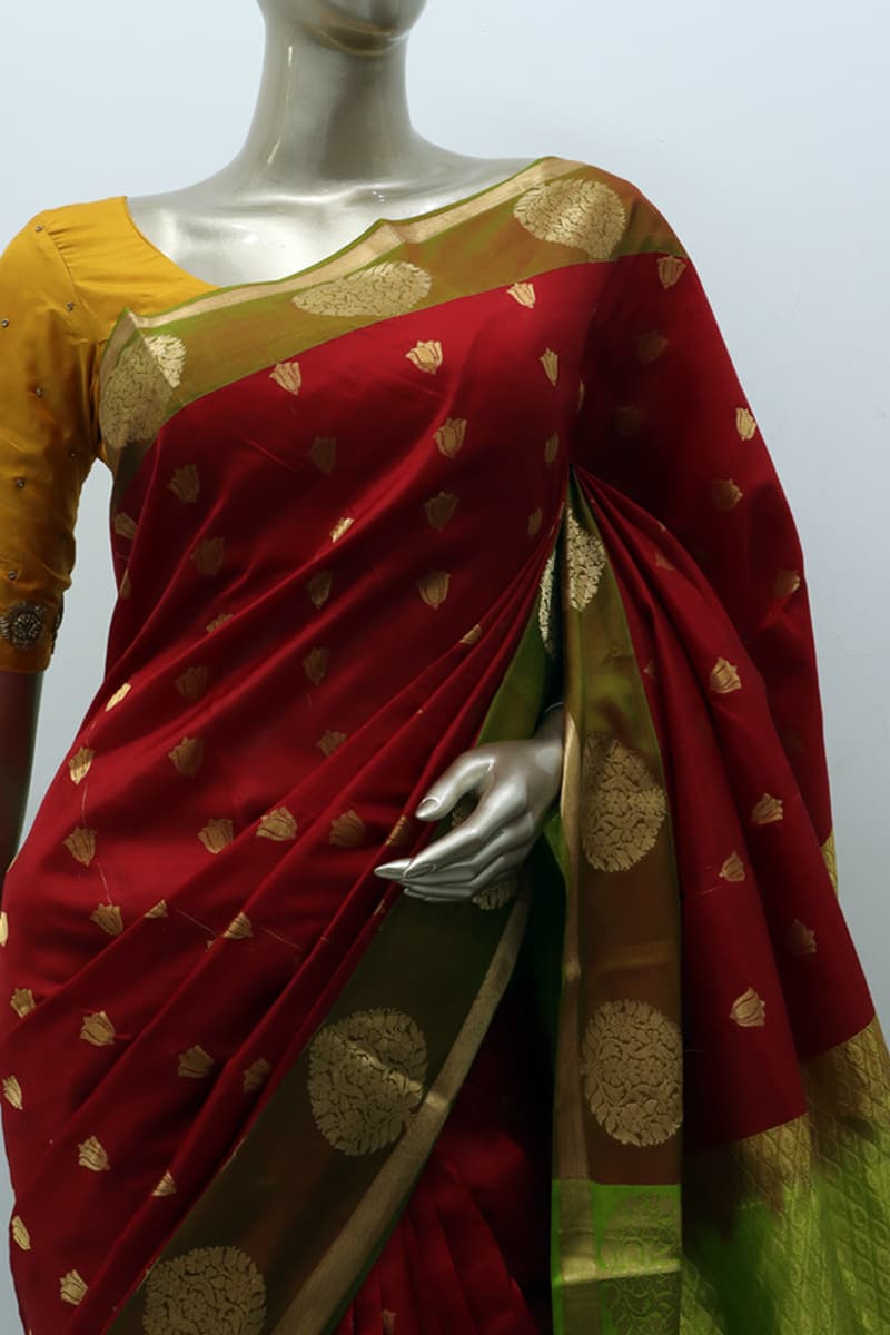 Reddish Maroon Color Kanchipuram Silk Saree