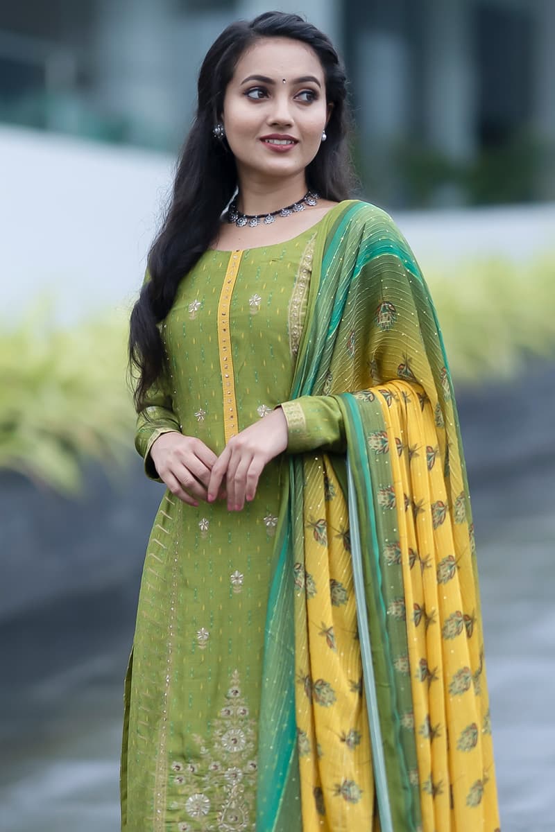  Green Banarasi Silk Salwar Suit Set