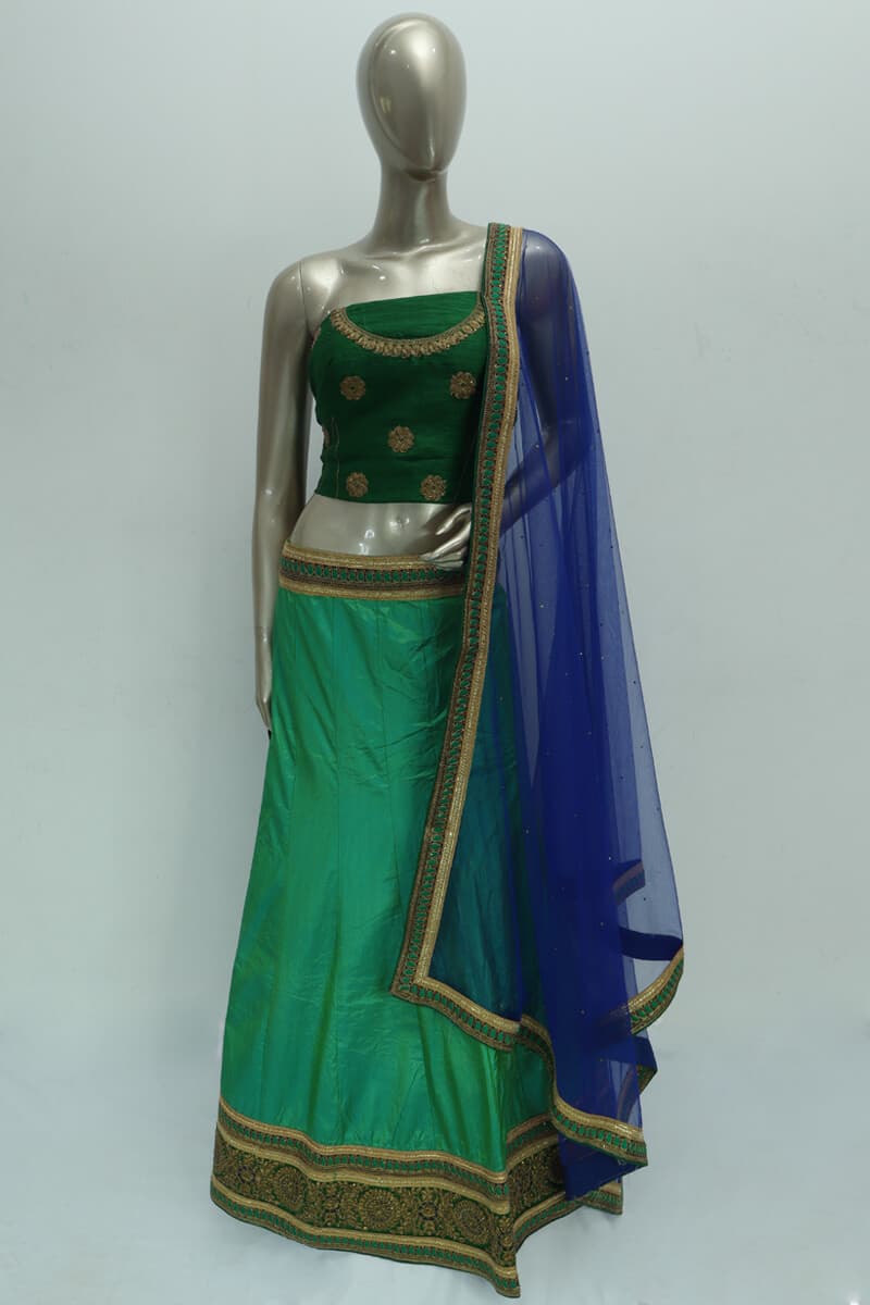 Green Color Semi-Stitched Dhavani